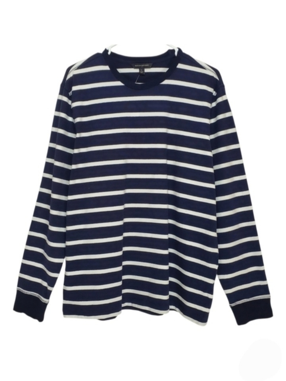 2546 * Banana Republic Navy Blue White Striped Long Sleeve Tee Size L NWT